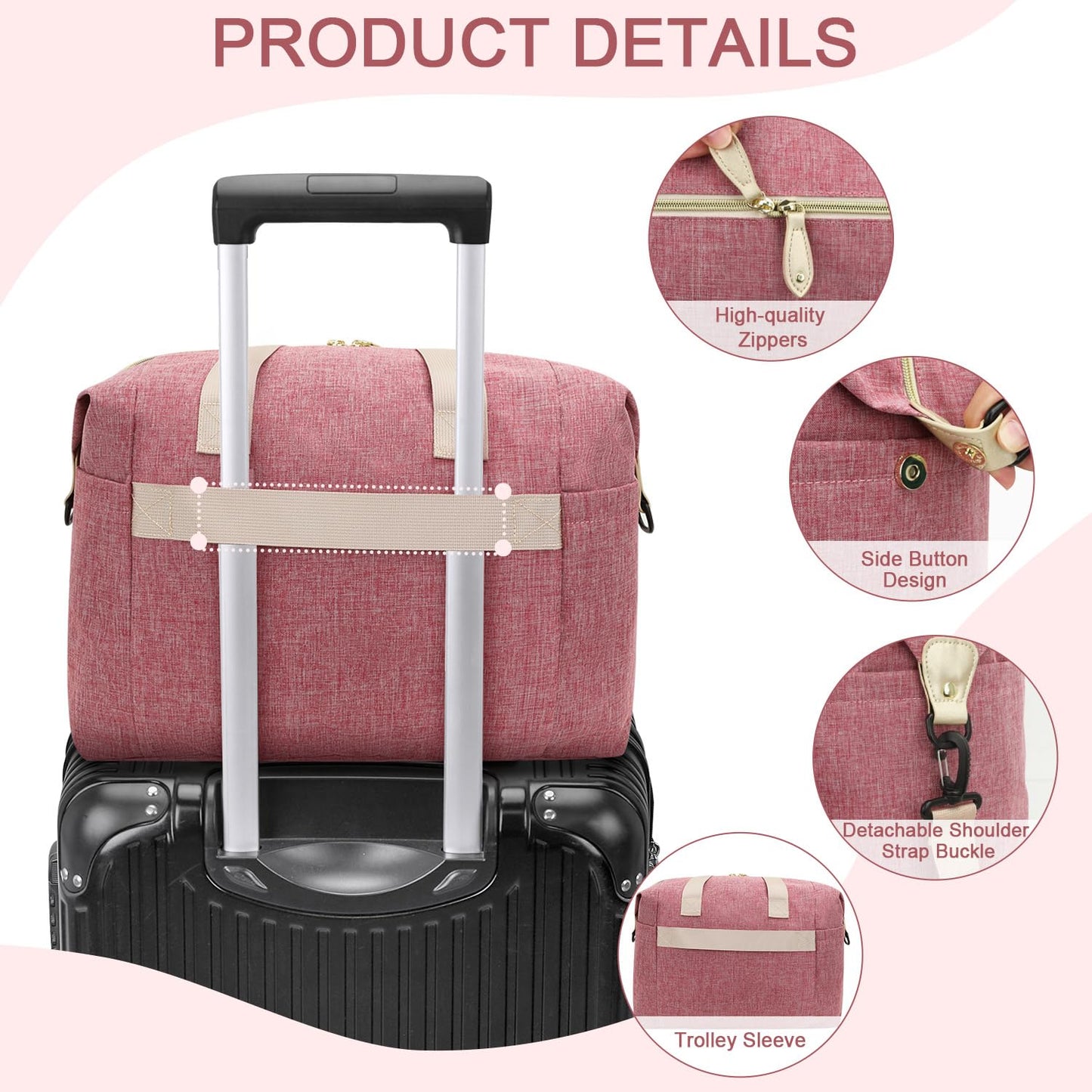 Diaper Tote, Baby Bags with Pacifier Case, Shoulder Straps, Stroller Clips, Waterproof Mommy Bag - Medium, Pink