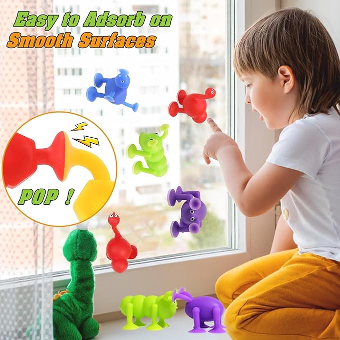 Bath Toys for Kids Toddlers Suction Cup Toys Animals Suction Sensory Toys Family Game Preschool Window Travel Toy Set - 40pcs Large Egg Container