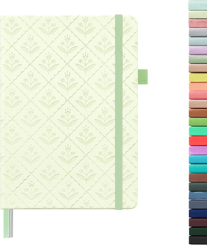 &And Per Se Dotted Journal Notebook for Women&Men with Pattern, A5 Leather Hardcover, 160 Pages 100GSM Thick Dotted Paper, 3 Sheets of Stickers Included(Light Green)
