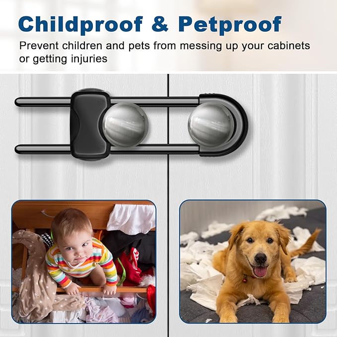 Cabinet Locks for Babies,Child Proof Cabinet Locks,8 Pack U-Shaped Baby Proofing Cabinets,Child Locks for Cabinets and Drawers,Child Safety Cabinet Locks with Adjustable (Black)