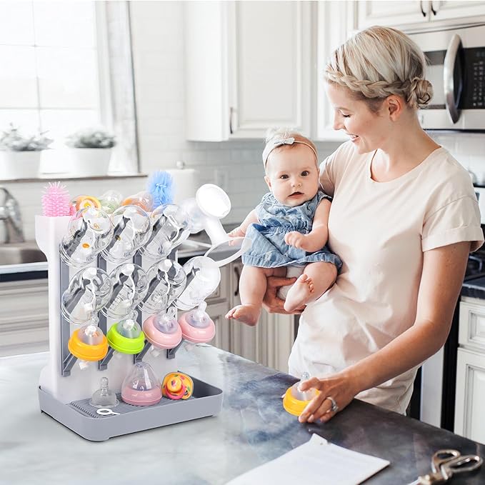 Ultimate Baby Bottle Drying Station -Space Saving Standing Drying Rack for Baby Bottles Multi-Level Vertical Holder for Maximum Airflow & Storage