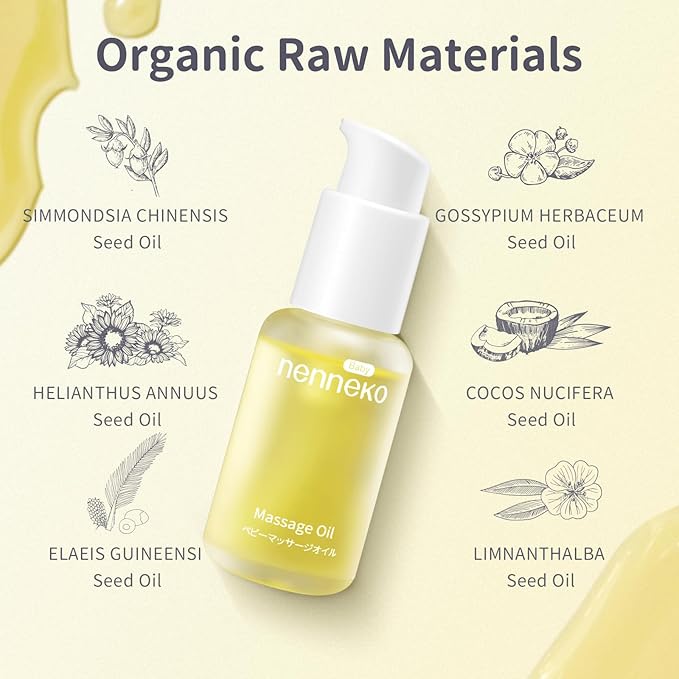 NENNEKO Baby Oil – Organic Unscented Baby Massage Oil for Newborns, Enriched with Mineral & Sunflower Oil – Gentle Moisturizer & Soothing Care – Coconut Oil for Soft, Hydrated Baby Skin