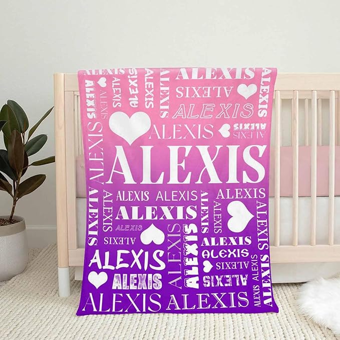 Artsadd Personalized Baby Blankets with Name for Kids Custom Gradient Blanket for Boys Girls Customized Name Nursery Bed Blanket for Daughter Son Birthday Christmas Graduation Baby Shower