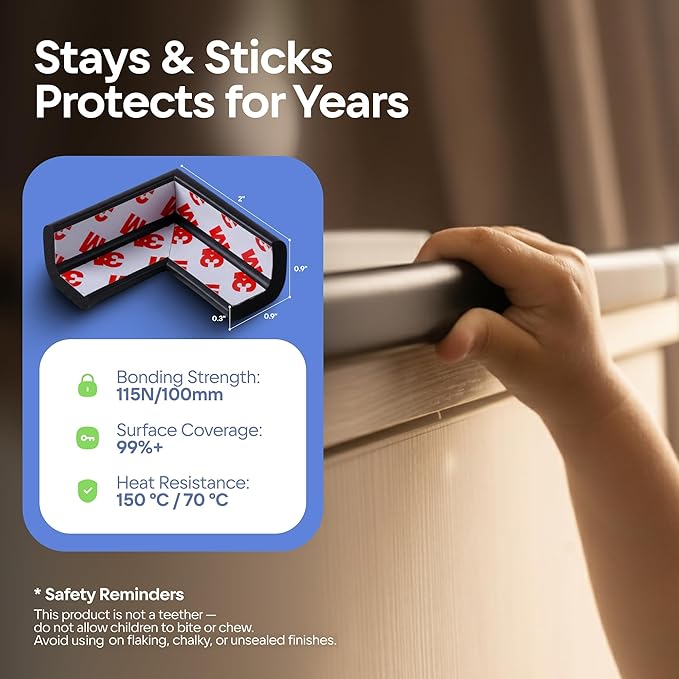 Baby Proof Corners and Edges with Furniture Corner & Edge Safety Bumpers, Impact-Absorbent 18ft Bumper & 8 Foam Corner Protectors, Cushy, Thick, Odorless Table Edge Protectors for Baby, Child | Black