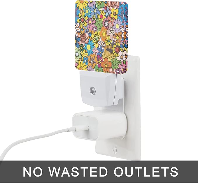 Hippies Flowers Night Light,Hippie Night Lights Plug into Wall 0.5W Sleep Friendly for Boys Girls Led Night Light Dusk to Dawn Sensor Nightlight for Stairway/Hallway/Bedroom