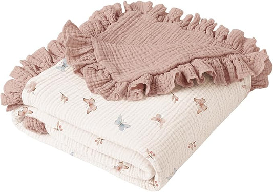 Konssy Flounce Muslin Baby Blankets, Cotton Crib Blanket for Baby Infant Toddler, Super Soft and Lightweight Nursery Blankets 40"x36" (Butterfly Dreams)