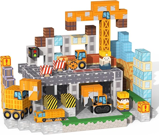 Magnetic Blocks Building Toys - 154PCS Magnet Building Blocks Set Construction Cubes STEM Sensory Stacking Kids Toys for Boys Girls