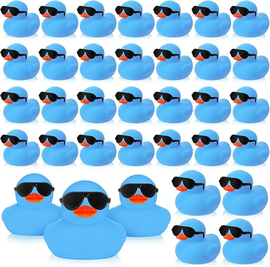 Sosation 36 Packs Mini Rubber Ducks with Sunglasses Sets 2.2 Inch Bath Squeaky Rubber Duckies Cute Float Bathtub Toys for Christmas Birthday Party Favors Class Prizes Car Decor(Blue)