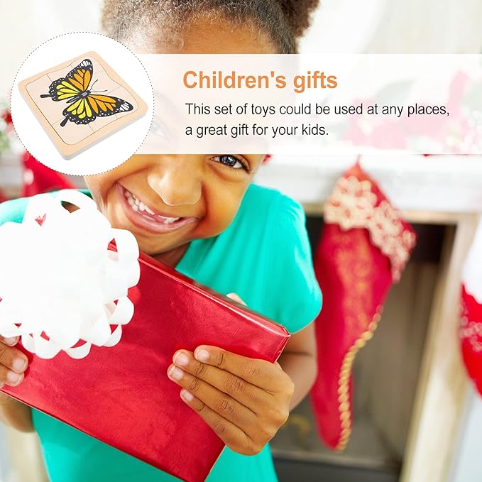 jojofuny Wooden Multi Layered Puzzles, Life Cycle of Butterfly, Cartoon Montessori Toy DIY Puzzle Early Educational Toy for Children Kids