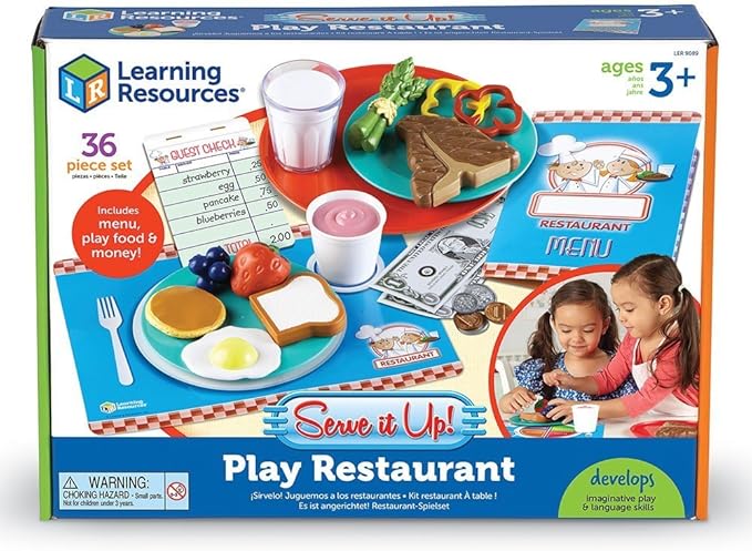 Learning Resources Serve It Up! Play Restaurant - 35 Pieces, Ages 3+ Play Restaurant Set, Pretend Restaurant for Kids, Toddler Learning Toys