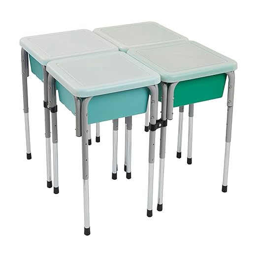 ECR4Kids 4-Station Sand and Water Adjustable Play Table, Sensory Bins, Seafoam/Emerald