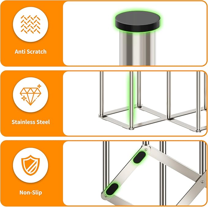 Foldable Baby Bottle Drying Rack-10 Poles Water Bottle Organizer for Cups,Travel Mugs,Silicone Bags- Collapsible Stainless Steel Bottle Rack Dryer (Silver)