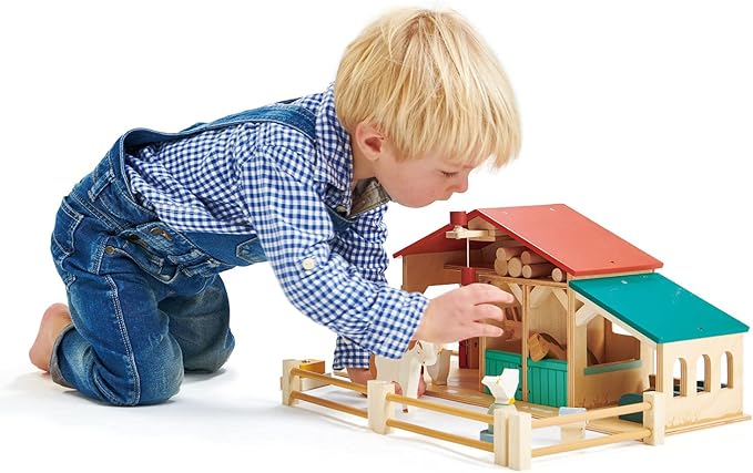 Tender Leaf Toys - Tender Leaf Farm - Realistic Colorful Wooden Farmhouse Toy Set for Creative Pretend Play for Kids 3+