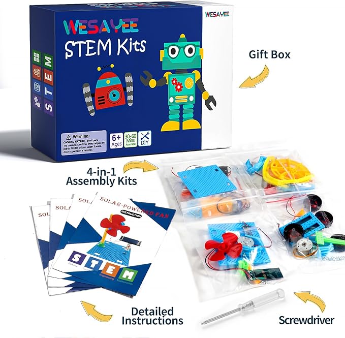 STEM Kits for Kids Ages 8-10 12-14, 4 in 1 Solar Powered STEM Toys for Boys Science Engineering Robotics Robot Building Kits Projects for Kids Age 8-12, Building Toys Crafts for Boys 8-12 6-8