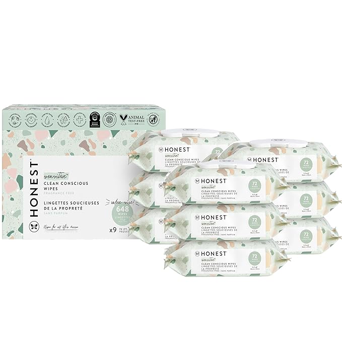 The Honest Company Clean Conscious Unscented Wipes Over 99% Water Compostable Plant-Based Baby Wipes Hypoallergenic for Sensitive Baby Skin EWG Verified Geo Mood 648 Count
