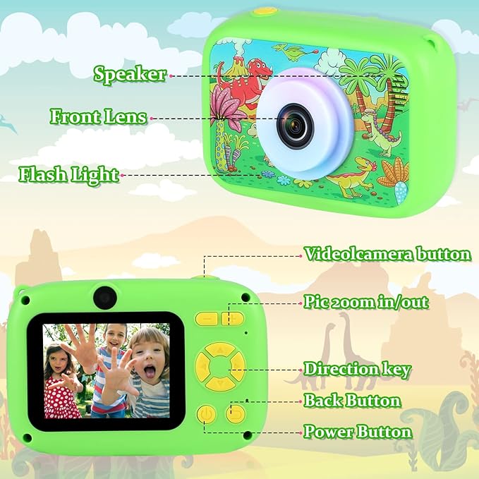 SUZIYO Kids Video Camera with Stand, Best Christmas Birthday Gifts Toys for Children, Toddlers Selfie Digital Camcorder 1080P 2.4 Inch HD for Age 4-9 Years Old Boys Girls with 32G SD Card, Green