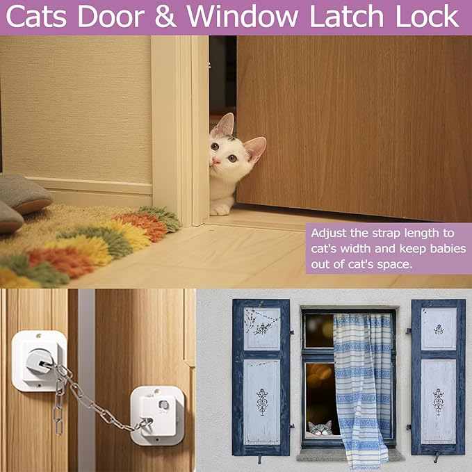 Child Proof Door Lock with Adjustable Strap, 3M Adhesive Safety Locks for Baby & Pets, No Tools Needed 2 Pack