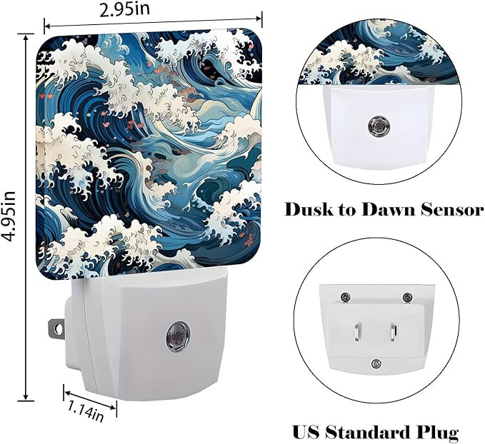 Movement of Waves Night Light,Plug-in Night Lights with Dusk to Dawn Sensor for Stairway,Hallway,Bedroom Sleep Friendly Ideal for Women/Girls/Boys Gift,0.5w