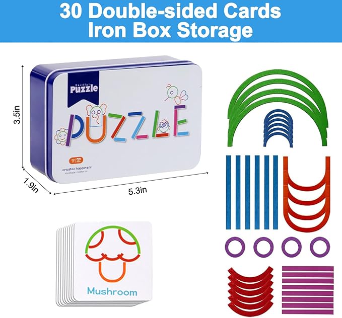 Wooden Pattern Blocks Shape Puzzles Sticks & Rings Wooden Puzzle Stem Preschool Brain Teaser Montessori Toys Gift for 3+ Years Old Activity Kids Boy Girl