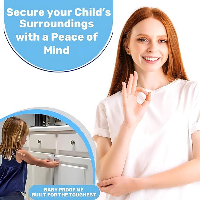 3M Adhesive Child Safety Strap Locks by Baby Proof Me, Baby Latches for Cabinets, Dishwashers, Fridges, Ovens and Trash Cans, Stain Free Toilet Lock (12 Safety Latches)