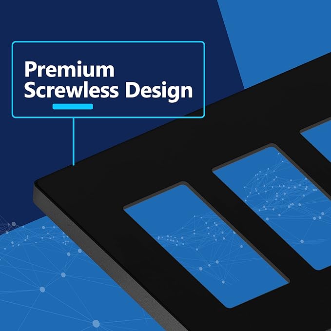 LIDER Matte Finish Triple Decorator Switch Cover, Screwless Wall Plate, Mid-Size 3-Gang 4.88" x 6.77", Polycarbonate Thermoplastic, UL Listed, LSWP-33M-BK, Black