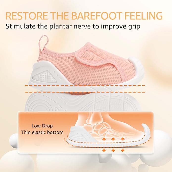 Baby Boys Girls First Walking Shoes Wide Toe Box Infant Sneakers Lightweight Breathable Slip On Barefoot Shoes