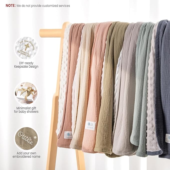 lulumoon Baby Blanket for Newborn Receiving: Minky Dot & Muslin Lightweight - Thermal Blanket Gift for Baby Shower & Hospital Welcoming 30"x40"（Sage）