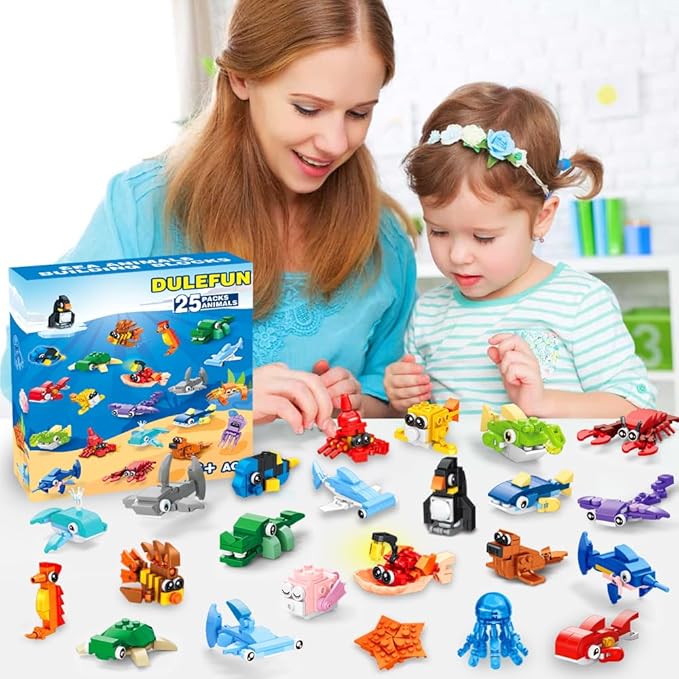 25 Packs Party Favors for Kids, Building Blocks Toys Sea Marine Animals Build Bricks for Classroom Prizes Goodie Bag Fillers Halloween Christmas Easter Birthday Gift Toy for Boys Girls Ages 6+