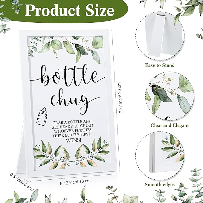 Roowest Bottle Chug Baby Shower Games Sets Including 18 Pcs Feeding Bottles with 1 Bottle Chug Wooden Sign for Gender Reveal Baby Shower Party Supplies(Pink, Blue,Eucalyptus)