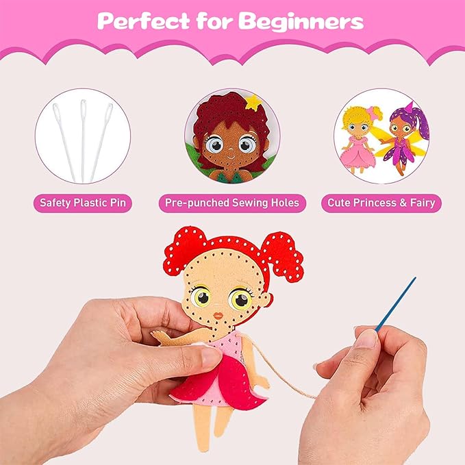 FYXGZZH Kids Beginner Sewing Kit – DIY Stuffed Craft Set with Pre-Cut Felt, Plastic Needle & Embroidery Thread, Educational Arts & Crafts for Boys & Girls Ages 6-12, Princess