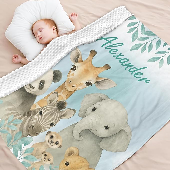 Personalized Baby Blankets for Girls & Boys - Super Soft Easter Blanket with Thick Double-Layer Dotted Backing, Personalized Baby Gifts for Baby Shower from Grandma (Cyan, Customize Now)