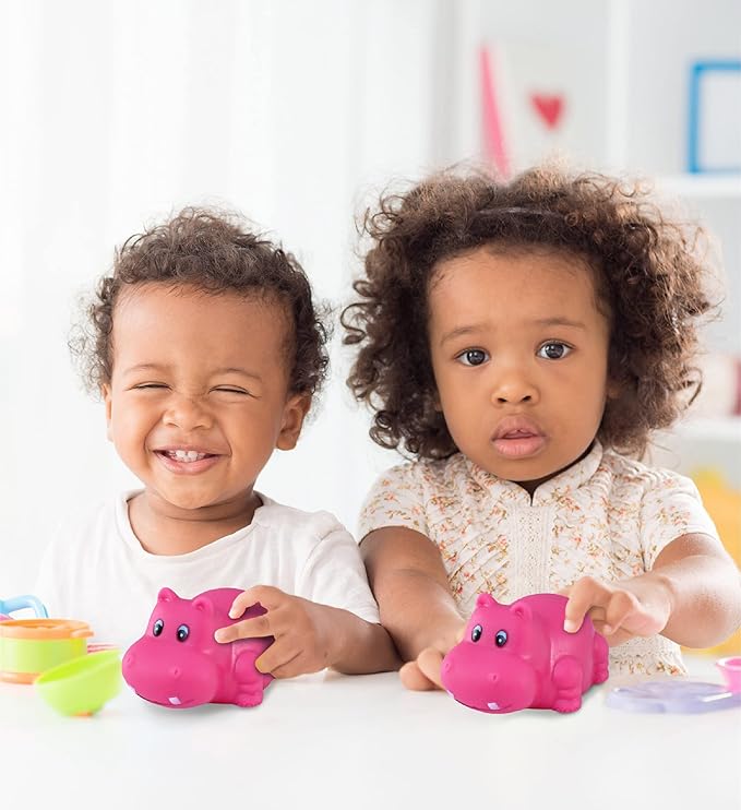 DolliBu Hippo Bath Buddy Squirter - Floating Pink Hippo Rubber Bath Toy, Fun Water Squirting Bathtime Play For Toddlers Cute & Soft Wild Life Animal Toy For Bathtub, Beach and Pool for Girls and Boys