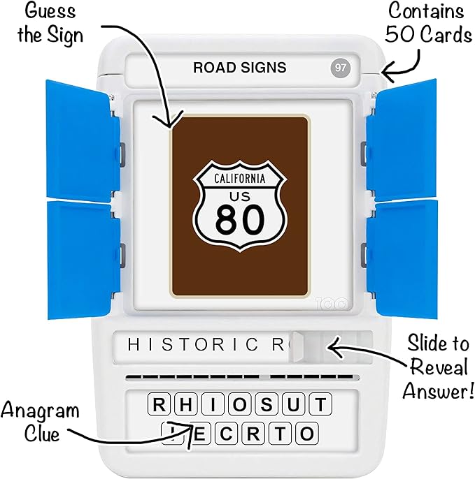 100 PICS US Road Signs Travel Game - Learn 100 Road Signs | Flash Cards with Slide Reveal Case | Card Game, Gift, Stocking Stuffer | Hours of Fun for Kids and Adults | Ages 6+