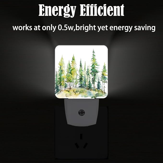 Watercolor Forest Night Light,Plug Into Wall Decor for Stairway,Hallway,Kitchen,Dusk to Dawn Sensor Nightlights for Boys/Girls/Women/Men Room Gifts