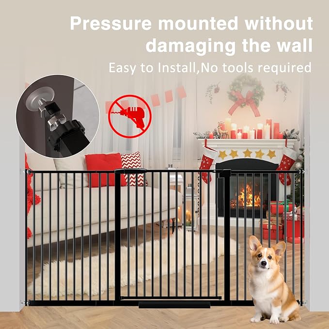 Extra Wide Baby Gate 30.11-77.36",Ultra Narrow 1.37" Spacing Dog Gate indoor,Double Lock Auto Close Pet Gate for House,Pressure Mounted Baby Gate Easy Walk Through Pet Gate for Hallway(Black)