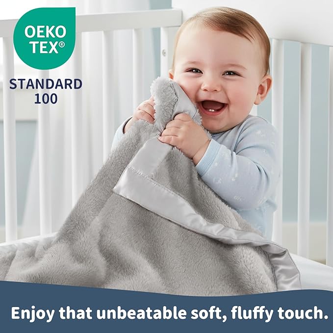 Pro Goleem Fleece Baby Blanket with 2 Inch Satin Trim Soft Plush Blanket for Boys and Girls for Babies Grey，30''x40''