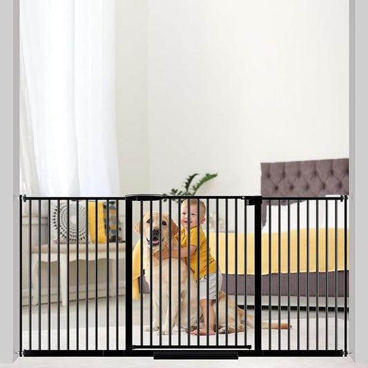 Extra Wide Baby Gate 30.11-77.36",Ultra Narrow 1.37" Spacing Dog Gate indoor,Double Lock Auto Close Pet Gate for House,Pressure Mounted Baby Gate Easy Walk Through Pet Gate for Hallway(Black)