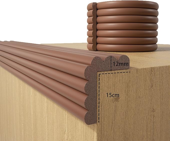 Baby Proofing Wall Corner Protector,Edge Guard Corner Protector,6.56ft Thinken Soft Corner Protectors Pre-Taped Soft Rubber Foam Edge Cushion for Furniture (Coffee Brown, 6.56Ft x 5.9" W x 0.47" Th)