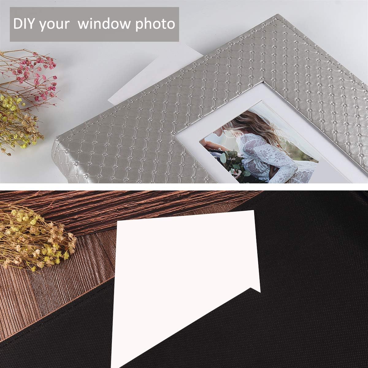 RECUTMS Photo Album 4x6 Holds 500 Photos Black Inner Page Button Grain Leather Larger Capacity Horizontal and Vertical Photos Wedding Pictures Album Birthday Christmas Baby Family Photo Book(Grey)