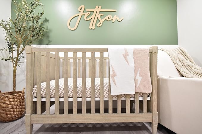 Lightning Bolt Baby Blanket 28"x40" - DreamSoft Knit Throw for Crib, Stroller or Car Seat - Soft Receiving Blanket/Newborn Nursery Gift Essential for Toddler, Infant, Kids, Boys & Girls (Tan/White)