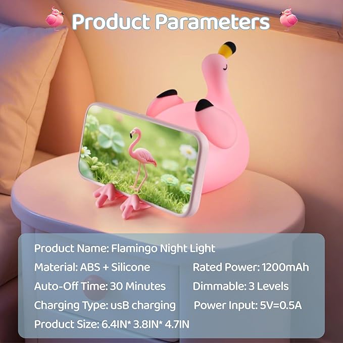 Flamingo Night Light for Kids,Pink Flamingo Gift, Silicone LED Squishy Animal Lamp,Dimmable/Timer Nursery Nightlight for Baby, Rechargeable Touch Bedside Lamp, Bedroom/Dorm Decor,Girls Gifts