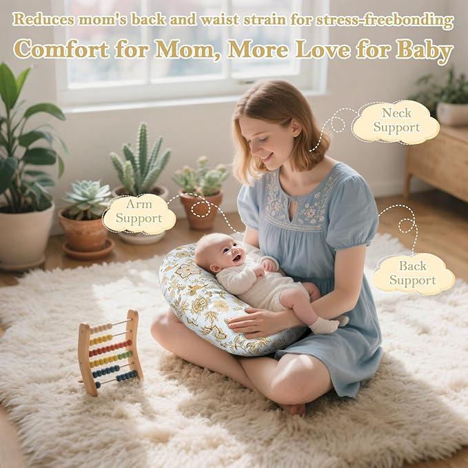 Nursing Pillow & Breastfeeding Pillow – Ergonomic C-Shape for Breastfeeding & Bottle Feeding, Standard Size Breathable with Washable Cover, Hypoallergenic,Tummy Time & Sitting Support (0-18Months)