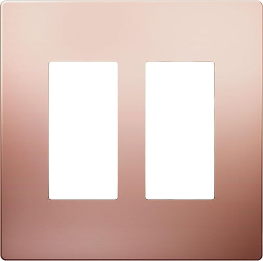 LIDER Double Decorator Metal Wall Plate, Temperature and Impact Resistant, 201 Stainless Steel, Screwless Cover, Modern Upgrade, Mid-Size 2-Gang 4.88” x 4.92”, Polished Rose Gold, LSMWP-32M-PRG