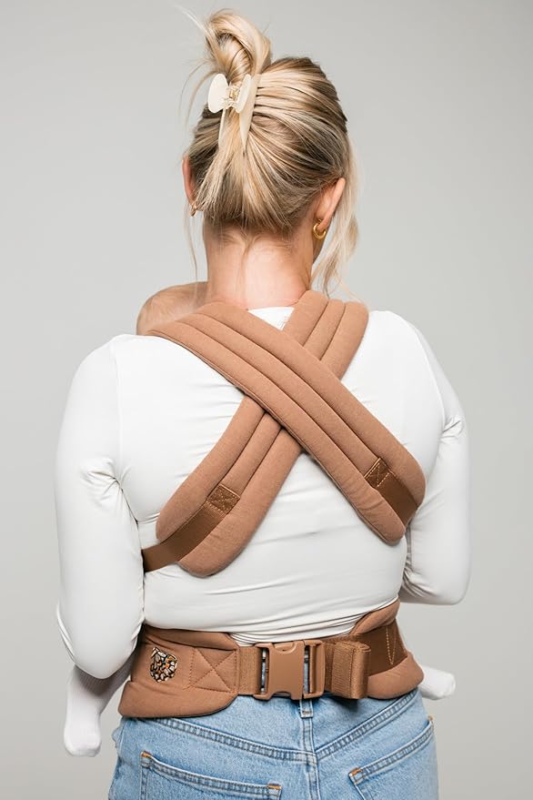 Mabē Monarch Ergonomic Baby Carrier – Premium Cotton Soft Structured Newborn to Toddler Carrier with Hip-Healthy Design, 3 Carry Positions (7-35lbs), Lightweight & Breathable, (Mocha)