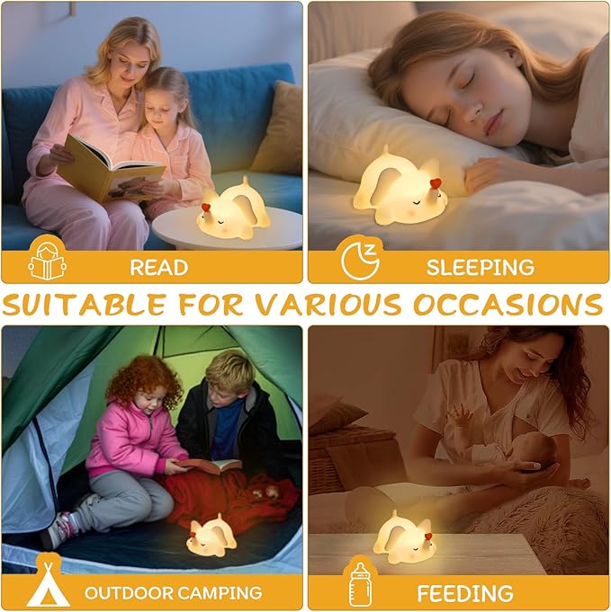 Elephant Night Light for Kids, Silicone Squishy Lamp with Touch Control 3-Level Dimmable, Auto-Off Timer, Rechargeable Nursery Light, Baby Gift (Soft White)