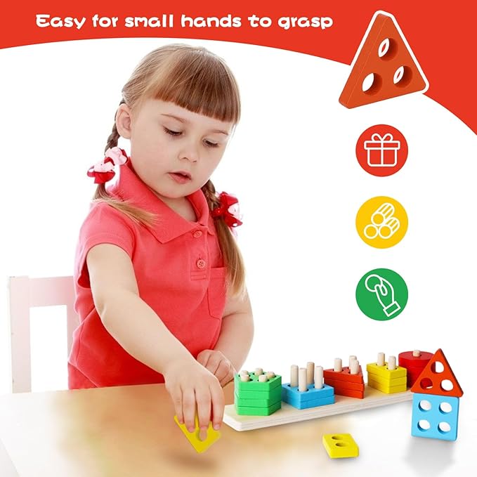 3 otters Wooden Sensory Toys for Toddlers Montessori Stacking and Sorting Learning Toy Activities Puzzles 20 PCS Medium