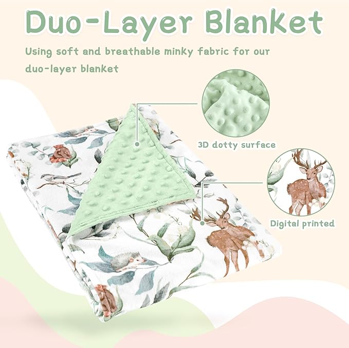 TANOFAR Baby Blankets for Unisex Boys Girls, Ultra Soft Minky Blanket with Double Layer Dotted, Breathable and Lightweight Receiving Blanket for Newborns, 30x40 Inches, Woodland Animal