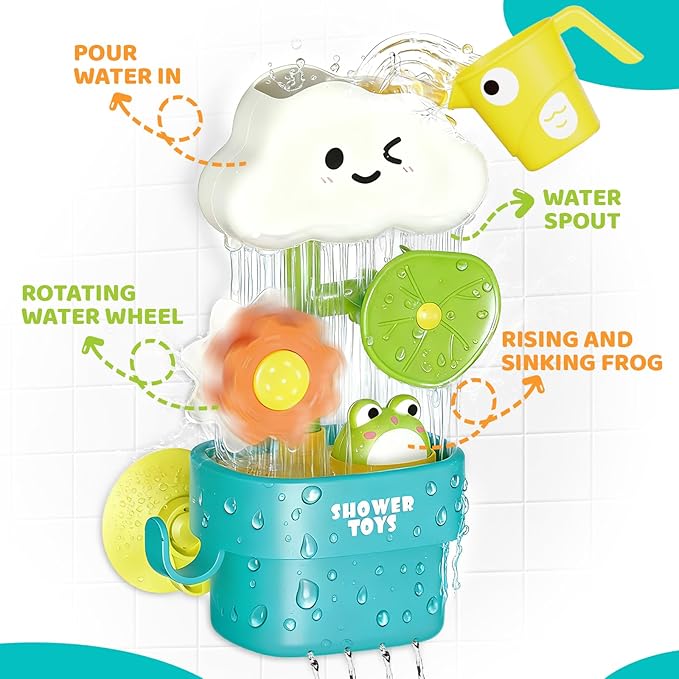 Bath Toys for Toddlers 1-3,Baby Waterwheel Bathtub Toy with Suction Cup,Kids Bath Tub Shower Playset,Infant Bathtime Fun Xmas Birthday Gift for 12-18 Months 1 2 3 4 Years Old Baby Girls Boys
