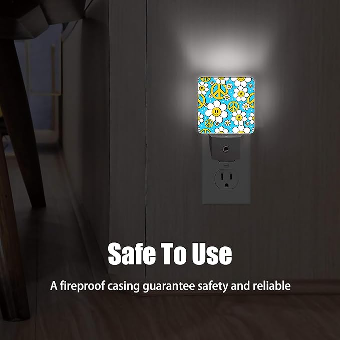 Hippie Flower Night Light, Cartoon Smile Daisy Night Lights Plug into Wall Decor for Bedroom, Bathroom, Hallway,Kitchen,Dusk to Dawn Sensor Nightlights for Women Room Gifts