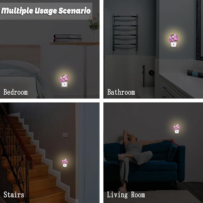 Purple Daisies Flowers Night Light, Beautiful Blooming Daisy Dusk to Dawn Night Light Plug in,0.5w Energy Saving Sleep Friendly NightLight for Kids Boys Girls Home Decor